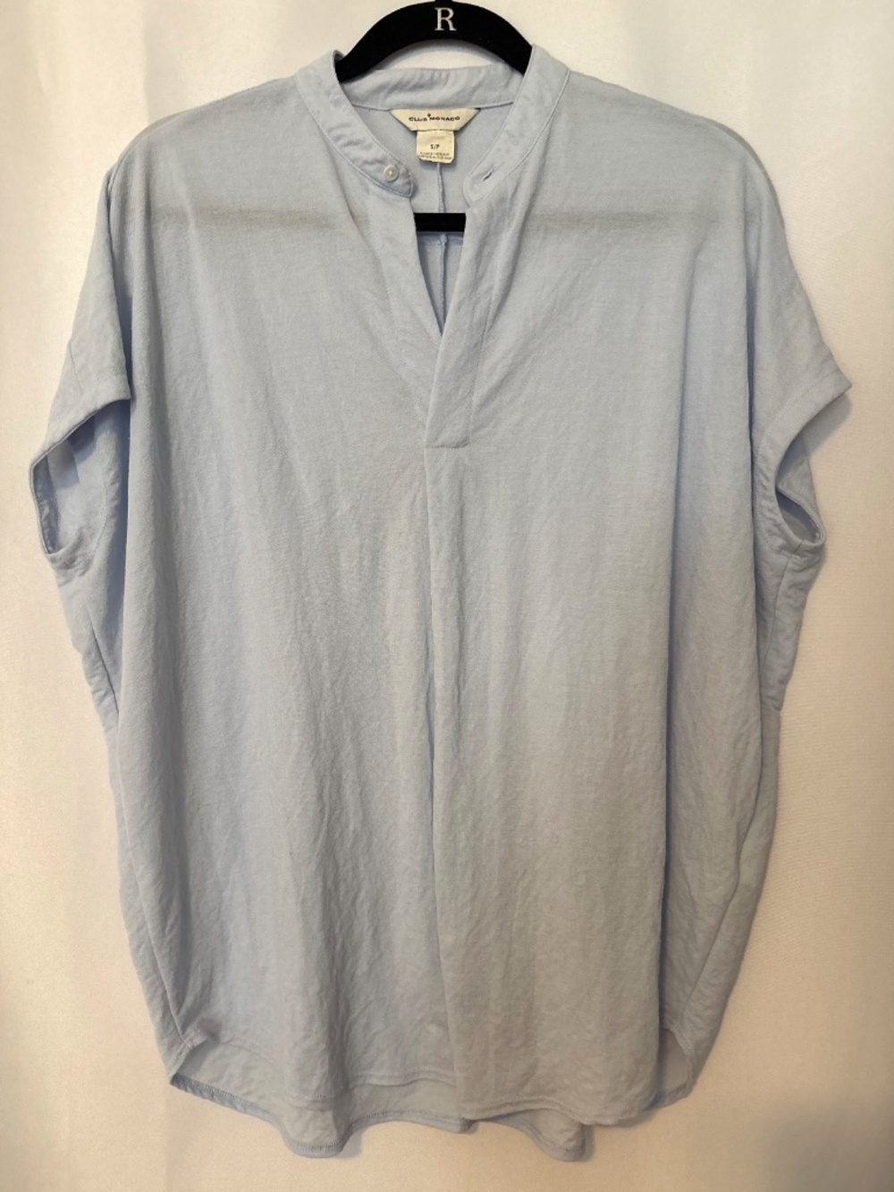 Club Monaco Light Blue Blouse S Linen Blend Short Sleeve Flowy Top